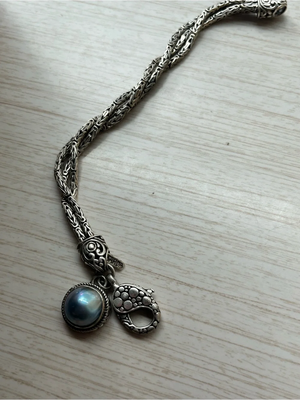 Sarda 925 Sterling Rope Bracelet with Blue Opalescent Stone